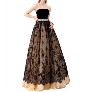 NEW ANGELA & ALISON floor length prom dress in black-nude
